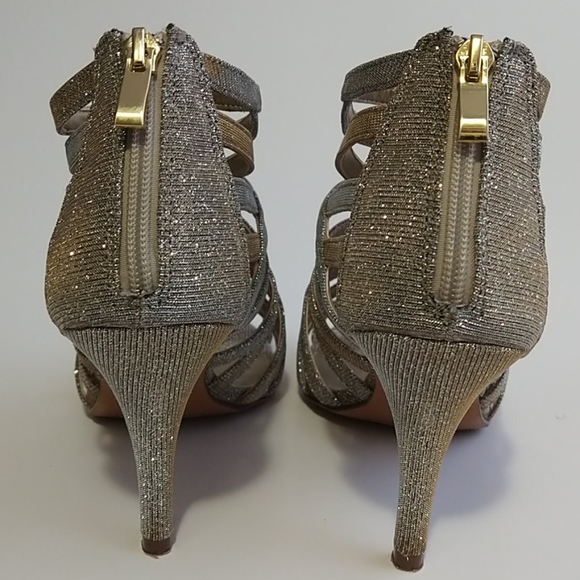 Kelly & Katie Gold/Silver Strappy Sparkle Heels - Picture 3 of 11